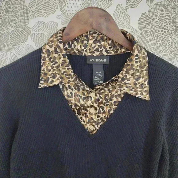 Lane Bryant Leopard Collar Pullover Ribbed Sweater Women's 18/20 Black Brown - Picture 4 of 7